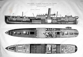 Antique Print of 1868 Twin-screw Steamers Honfleur Rennes Ships Millwall Craven Engineer