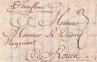 Lettre de Honfleur pour Rouen  (lettre de 1746)