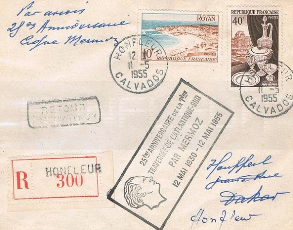 25° anniversaire de la 1° traversée de l\'Atlantique Sud par Mermoz  11 mai 1955 Retour à l\'envoyeur  Dakar Honfleur..jpg