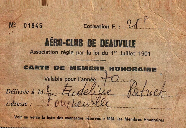 Carte de Membre Honoraire de l\'Aéro Club de Deauville (association loi 1901) délivrée à M.Eudeline Patrick.jpg