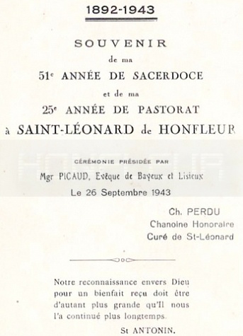 Le 26 Septembre 1943, souvenir du 51° année de Sacerdoce et de sa 25° année de Pastorat à St Léonard du Chanoine Ch.Perdu.jpg
