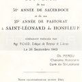 Le 26 Septembre 1943, souvenir du 51° année de Sacerdoce et de sa 25° année de Pastorat à St Léonard du Chanoine Ch.Perdu